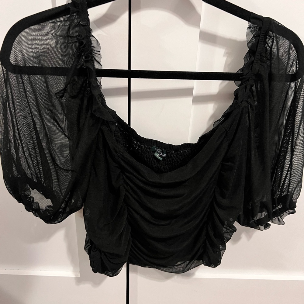 Black sheer sleeve crop top -worn 1 time